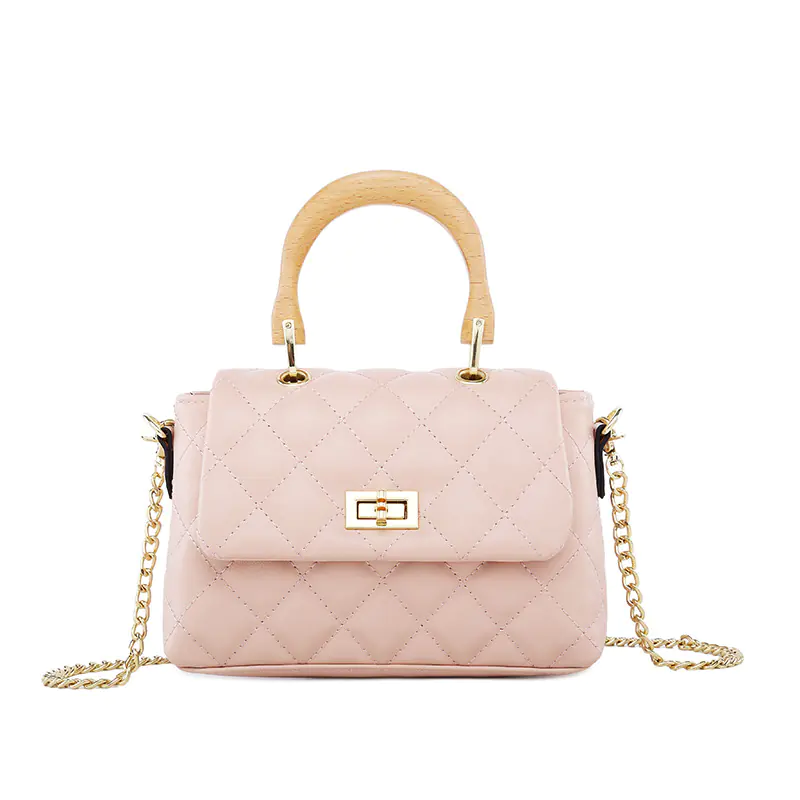 Stylish Women's PU Handbag with Wooden Ring Handle - Image 3