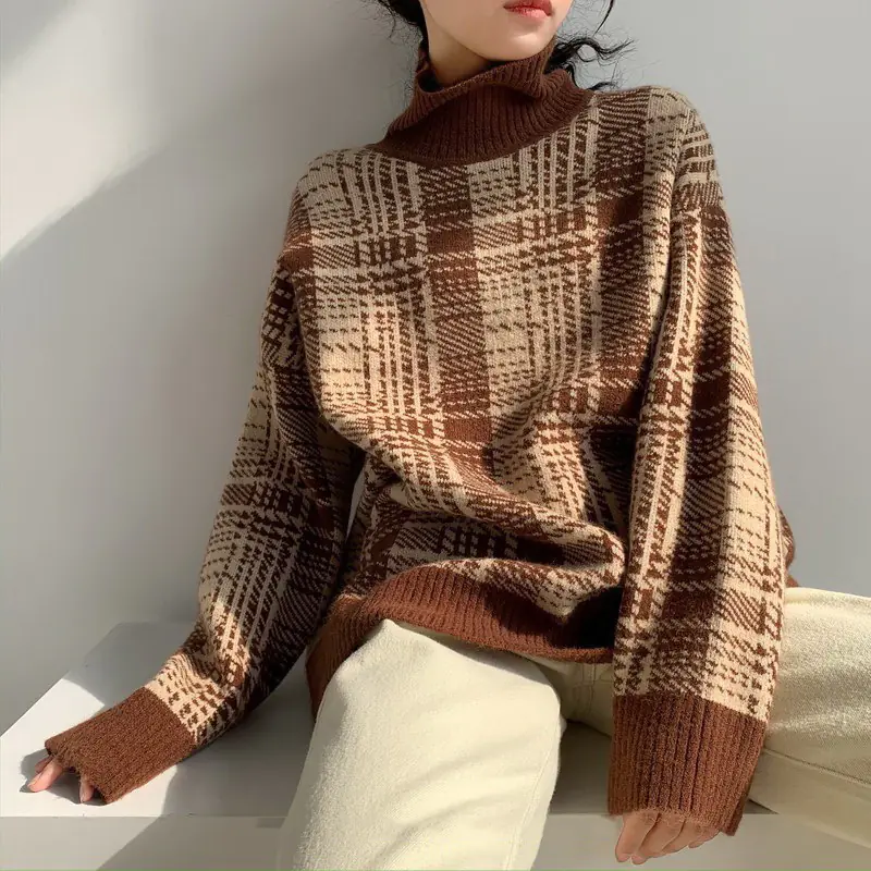 Thick Knit Turtleneck Sweater for Women - Vintage Style - Image 6