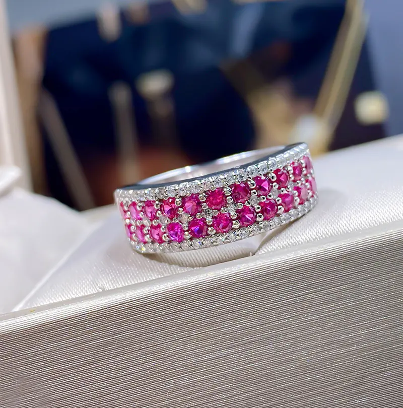 Three-Row Micro-Inlaid AAA Zircon Women's Ring - Image 2