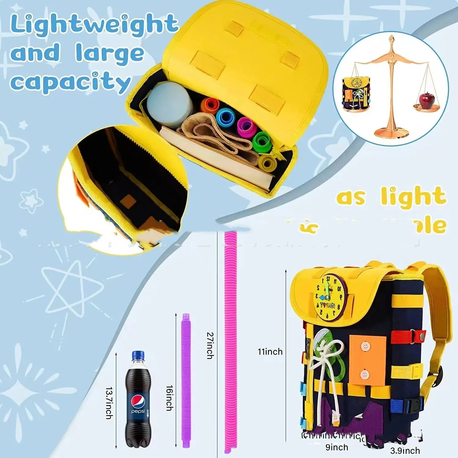 Toddler Busy Board Backpack With Buckles And Learning Activity Toys Develop Basic Life Skills - Image 7