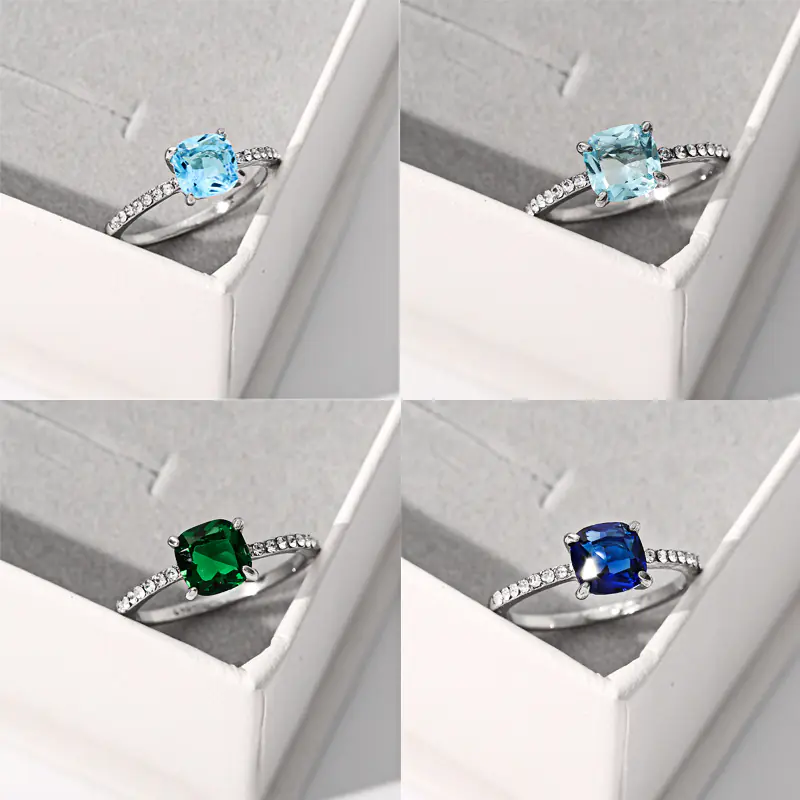 Topaz Blue Square Zircon Ring for Wholesale Retail - Image 4