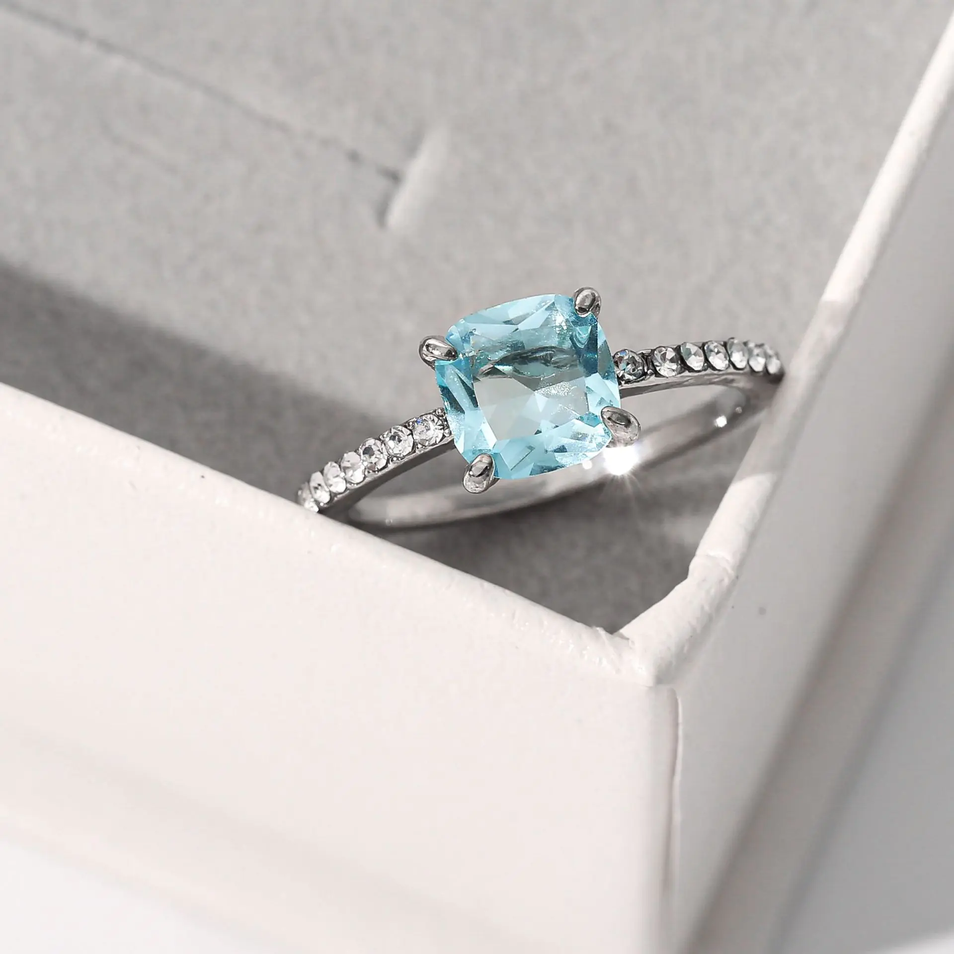 Topaz Blue Square Zircon Ring for Wholesale Retail - Image 9