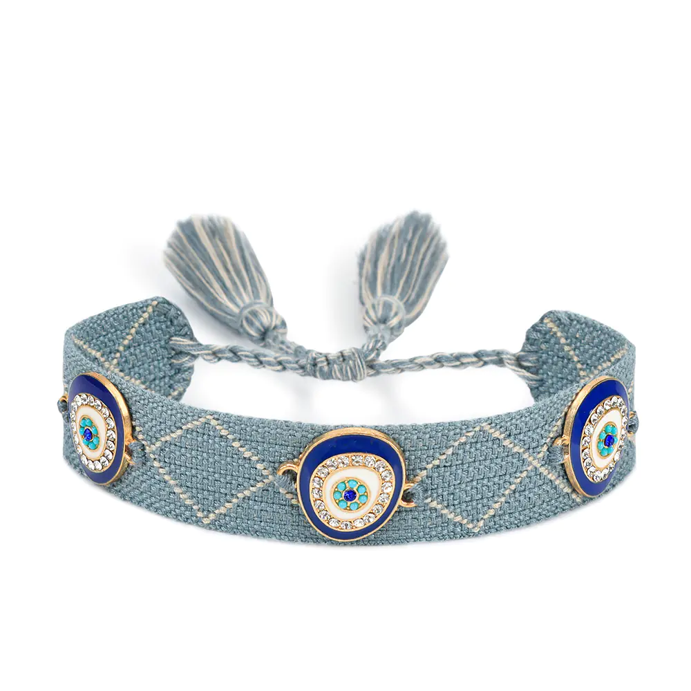 Trendy Woven Bracelet with Lucky Blue Eyes - Image 3