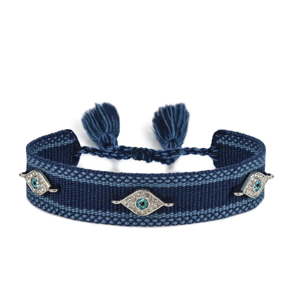 Trendy Woven Bracelet with Lucky Blue Eyes - Image 5