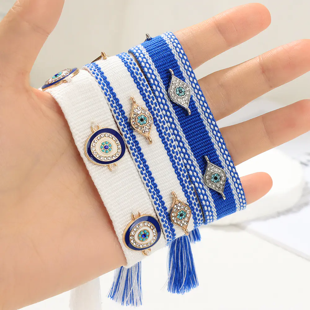 Trendy Woven Bracelet with Lucky Blue Eyes - Image 6