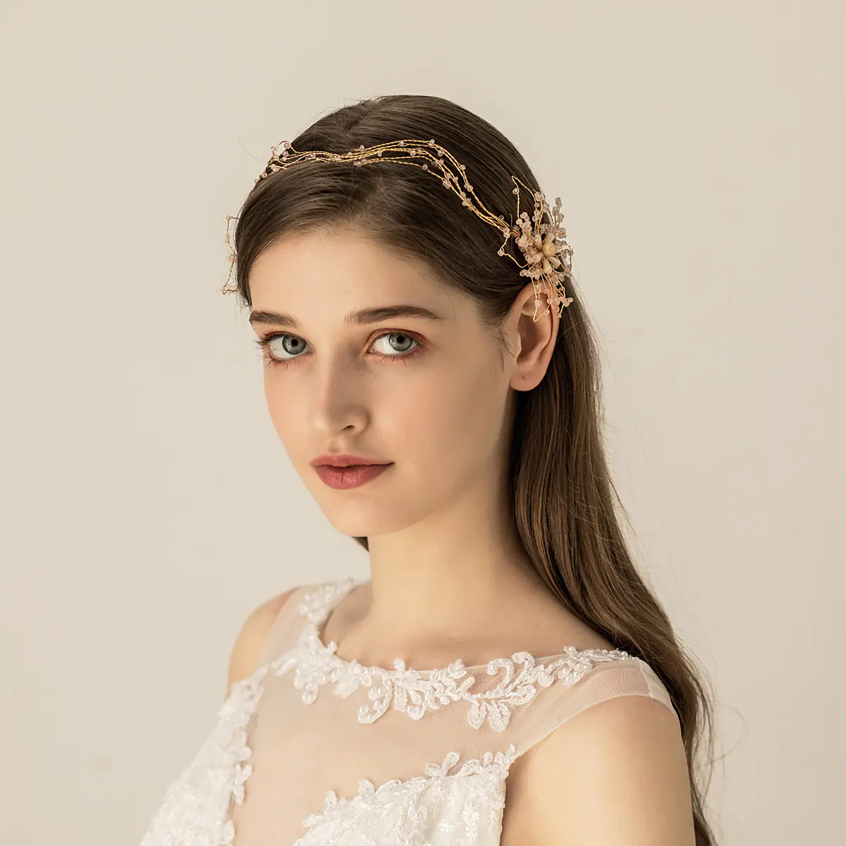 Unique Handmade Colorful Porcelain Bead Bridal Headband - Image 2
