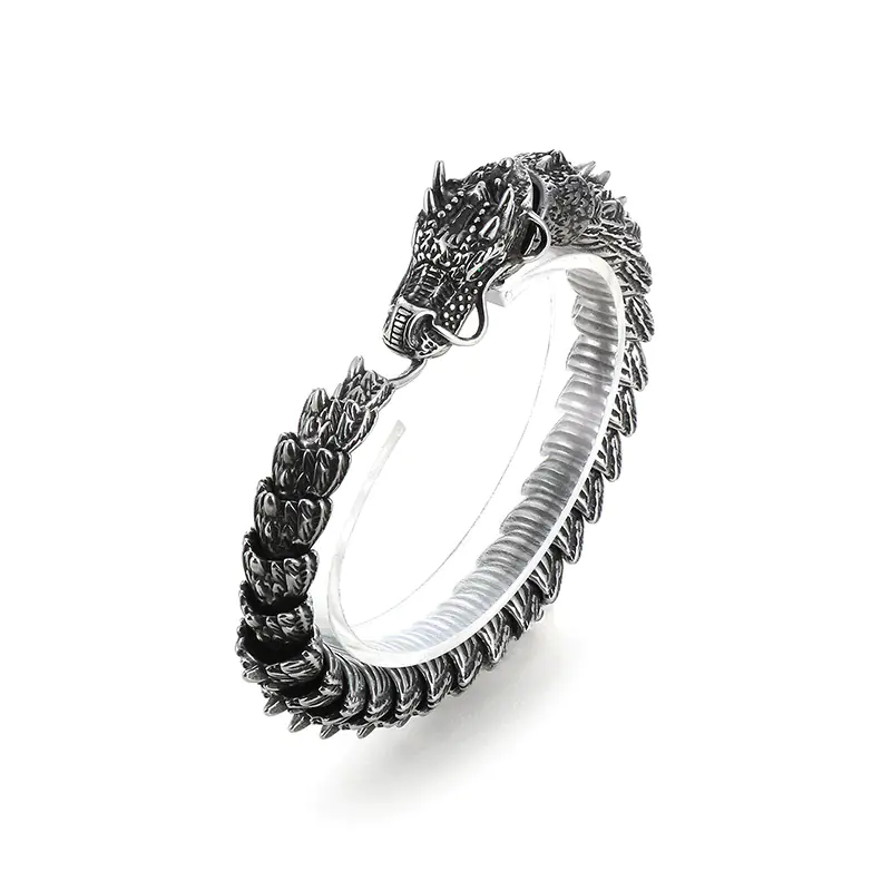 Vintage Black Titanium Steel Men's Dragon Bracelet