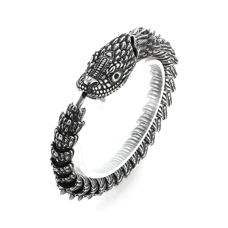 Vintage Black Titanium Steel Men's Dragon Bracelet - Image 3