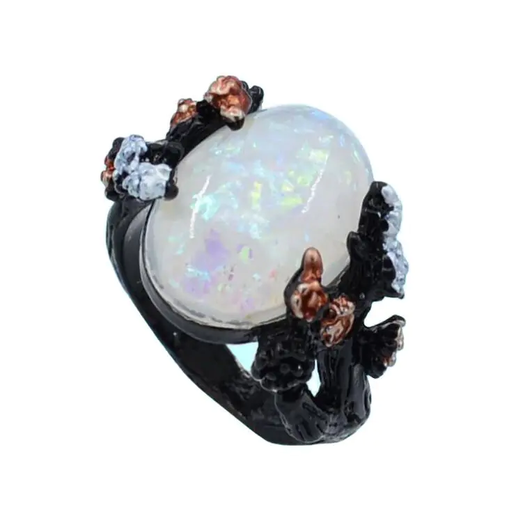 Vintage Flower Opal Ring in Black Gold Finish - Image 5