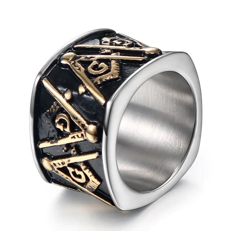 Vintage Gold Titanium Steel Masonic Ring for Men - Image 11