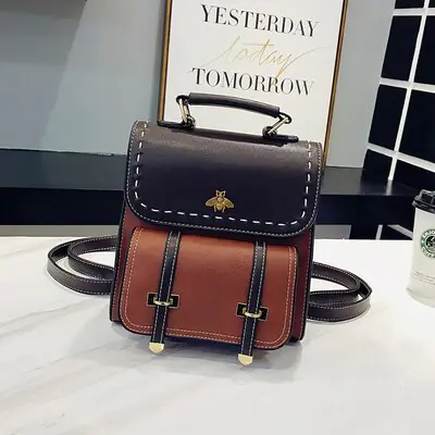 Vintage Paneled PU Leather Women Backpack - Image 8