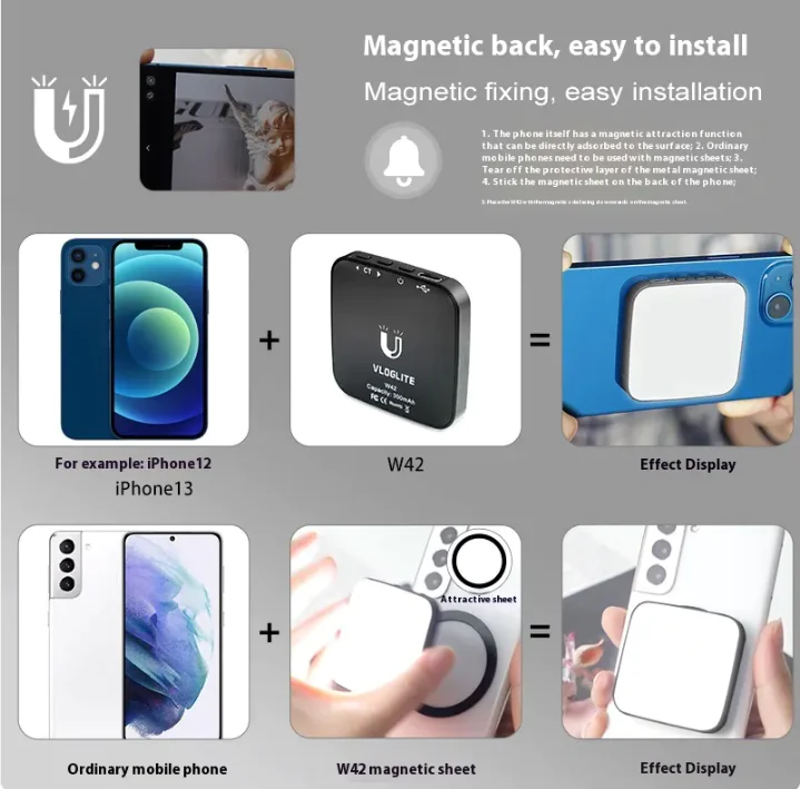 W42 Mini Magnetic Mobile Phone Fill-in Light for Live Shooting