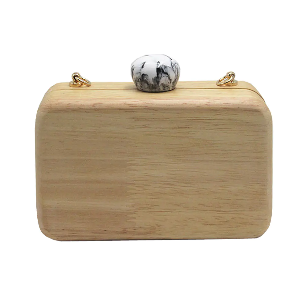 Women's Fashion Solid Color Wooden Clutch Bag - Image 4