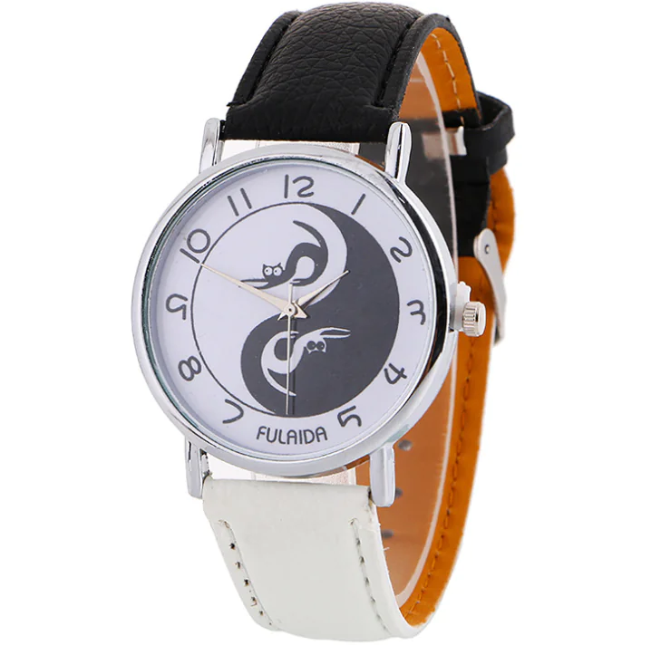 Women's Leather Cat Watch with Yin Yang Design - Image 15