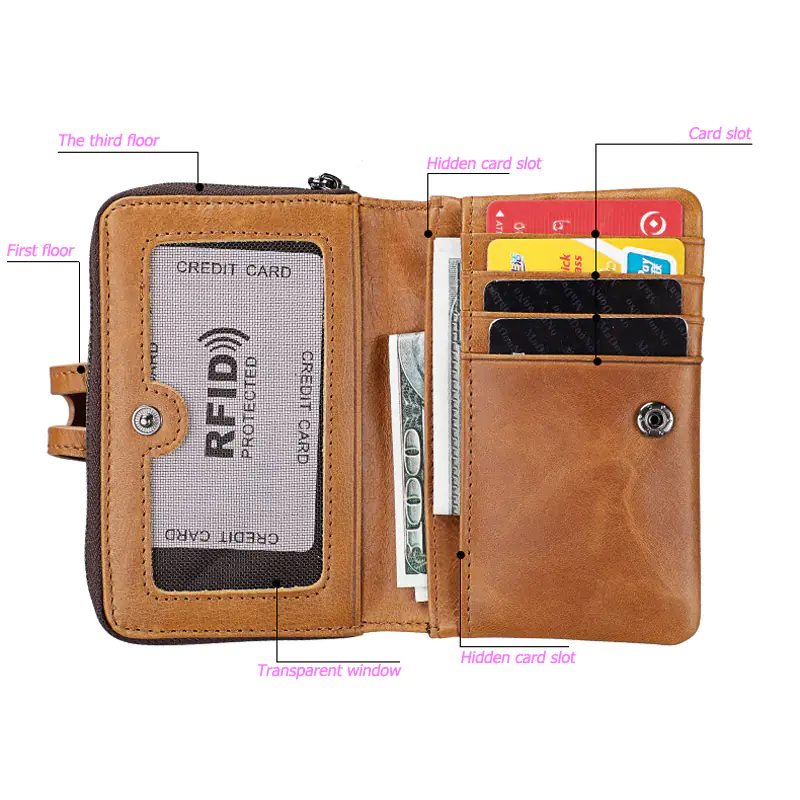 Women's Leather Zipper Short Wallet and Money Bag - Image 6