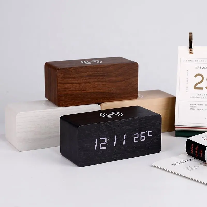 Wooden Digital Alarm Clock With Wireless Charging - Image 6