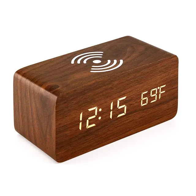 Wooden Digital Alarm Clock With Wireless Charging - Image 7