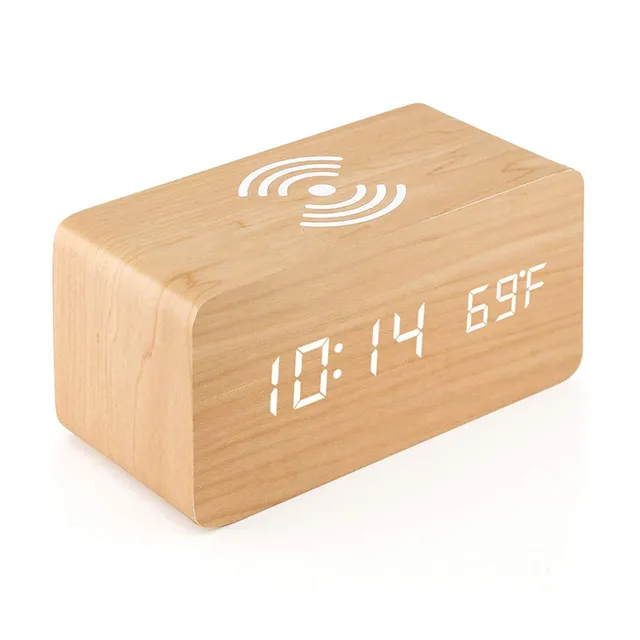 Wooden Digital Alarm Clock With Wireless Charging - Image 8